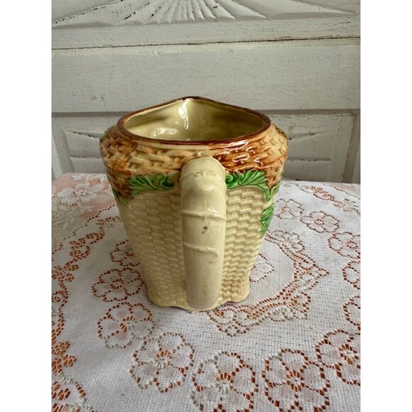 Art Deco 40's Water Pitcher Basket weave Cherries Shabby - Picture 7 of 12